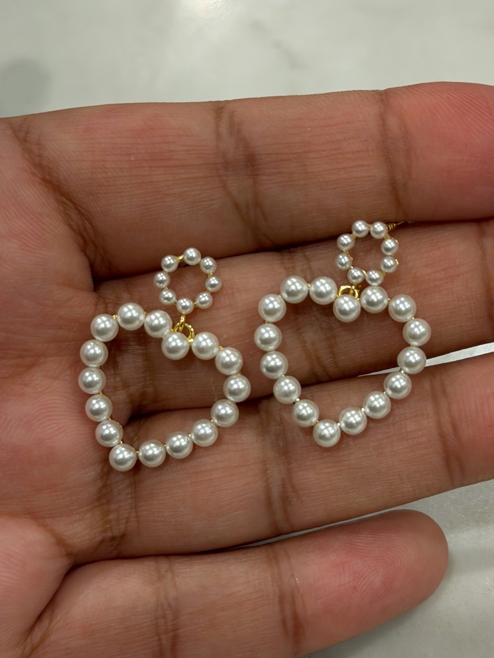 Dainty Pearl Heart Drop Earrings – Gold Tone Lightweight Romantic Earrings